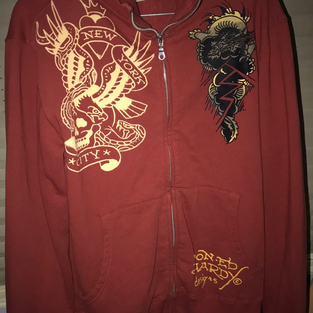 Ed hardy zip up turtle neck - RED